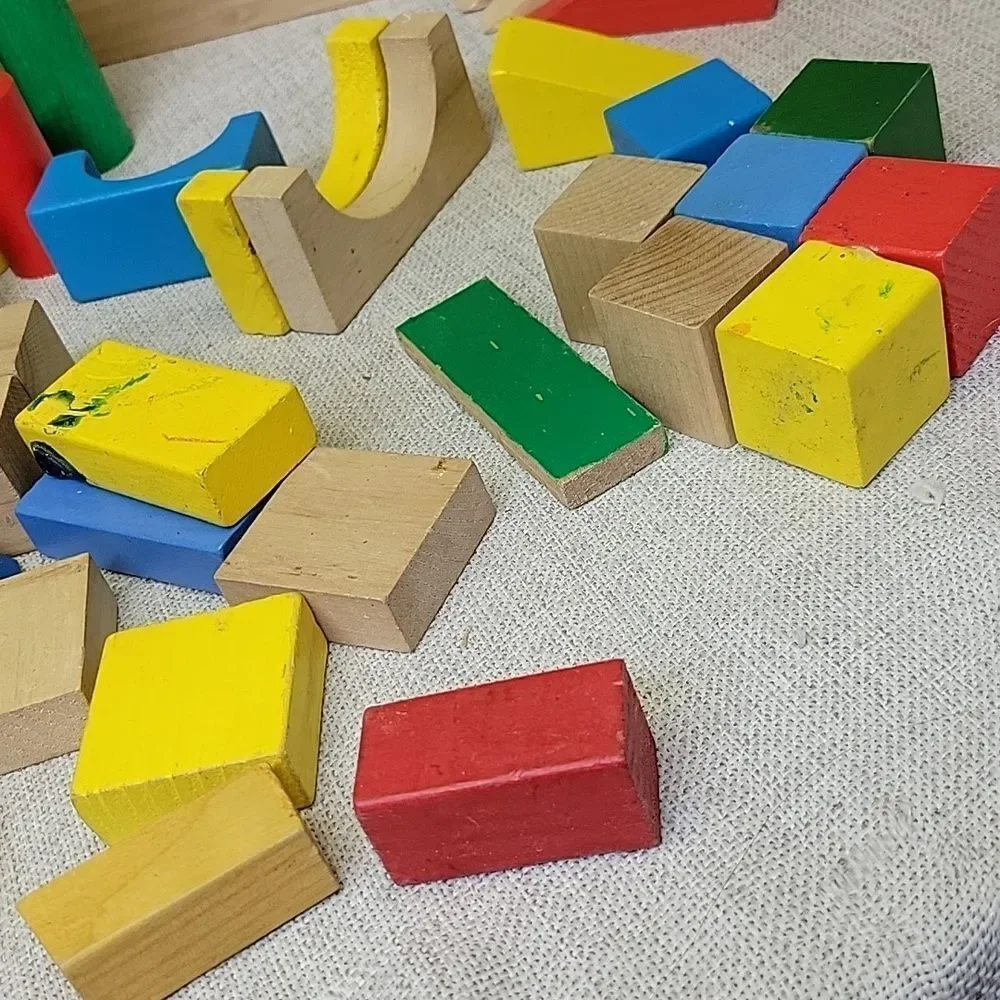 Colorful Wooden Building Blocks Mixed Shapes Kids Toys Lot of‎ 75+ pieces